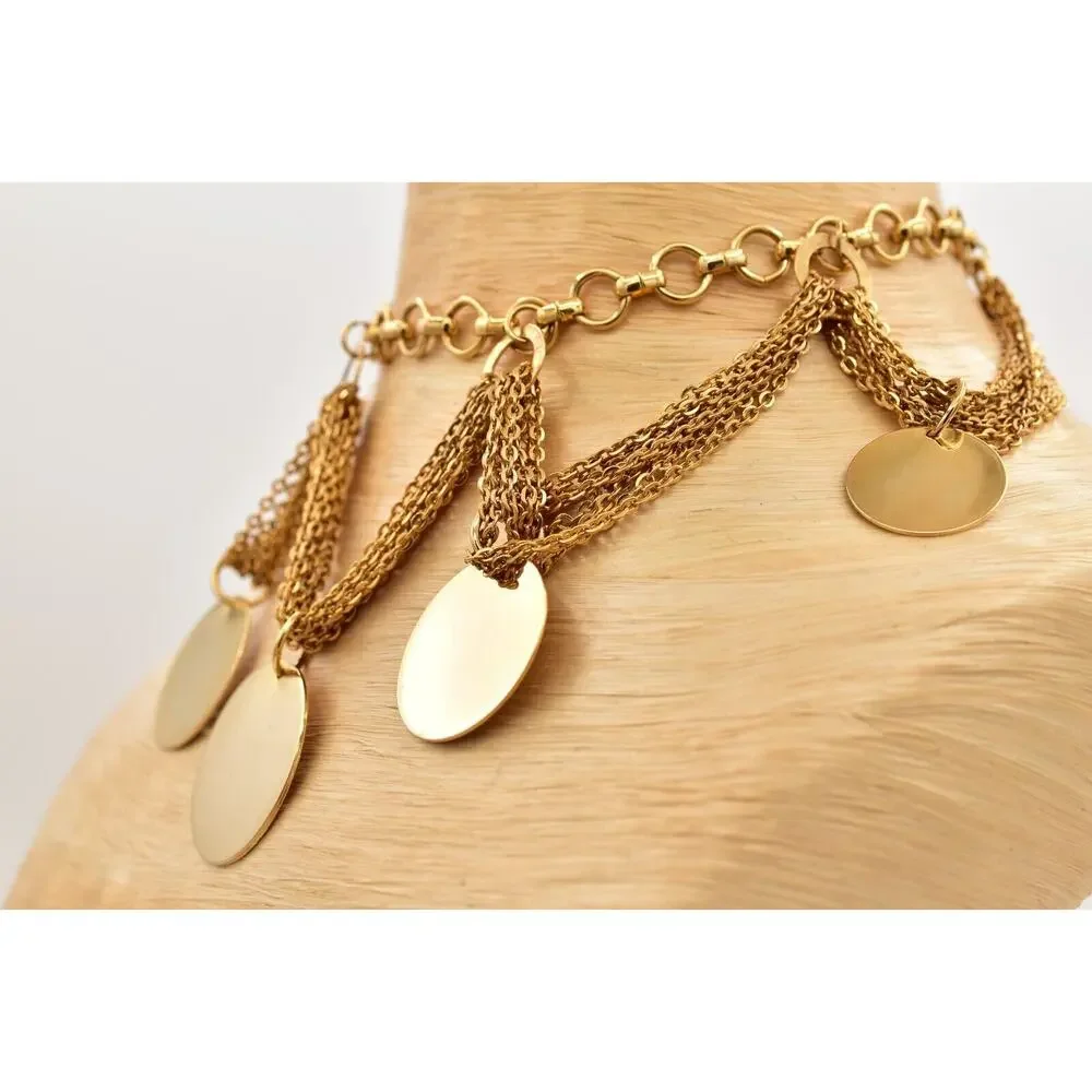 Vintage Multi-Chain Choker Necklace Bold Bib Gold Chunky Statement 1990s BinA17
